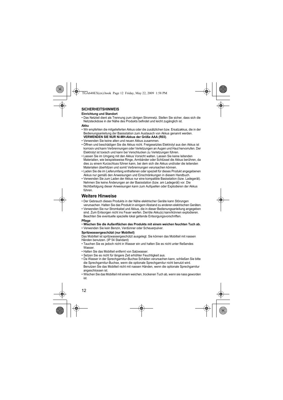 Weitere hinweise | Panasonic KXTGA648EX User Manual | Page 12 / 44