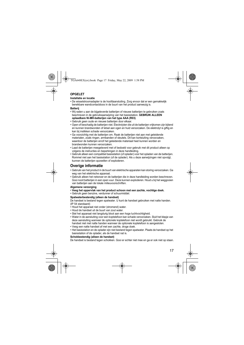 Overige informatie | Panasonic KXTGA648EX User Manual | Page 17 / 44