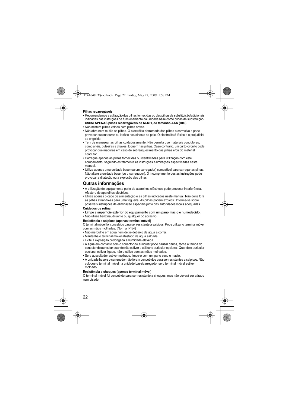 Outras informações | Panasonic KXTGA648EX User Manual | Page 22 / 44