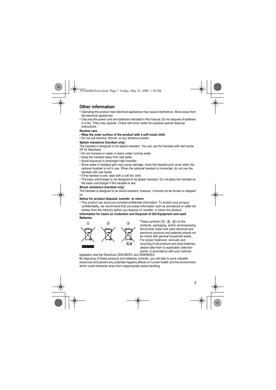 Other information | Panasonic KXTGA648EX User Manual | Page 7 / 44