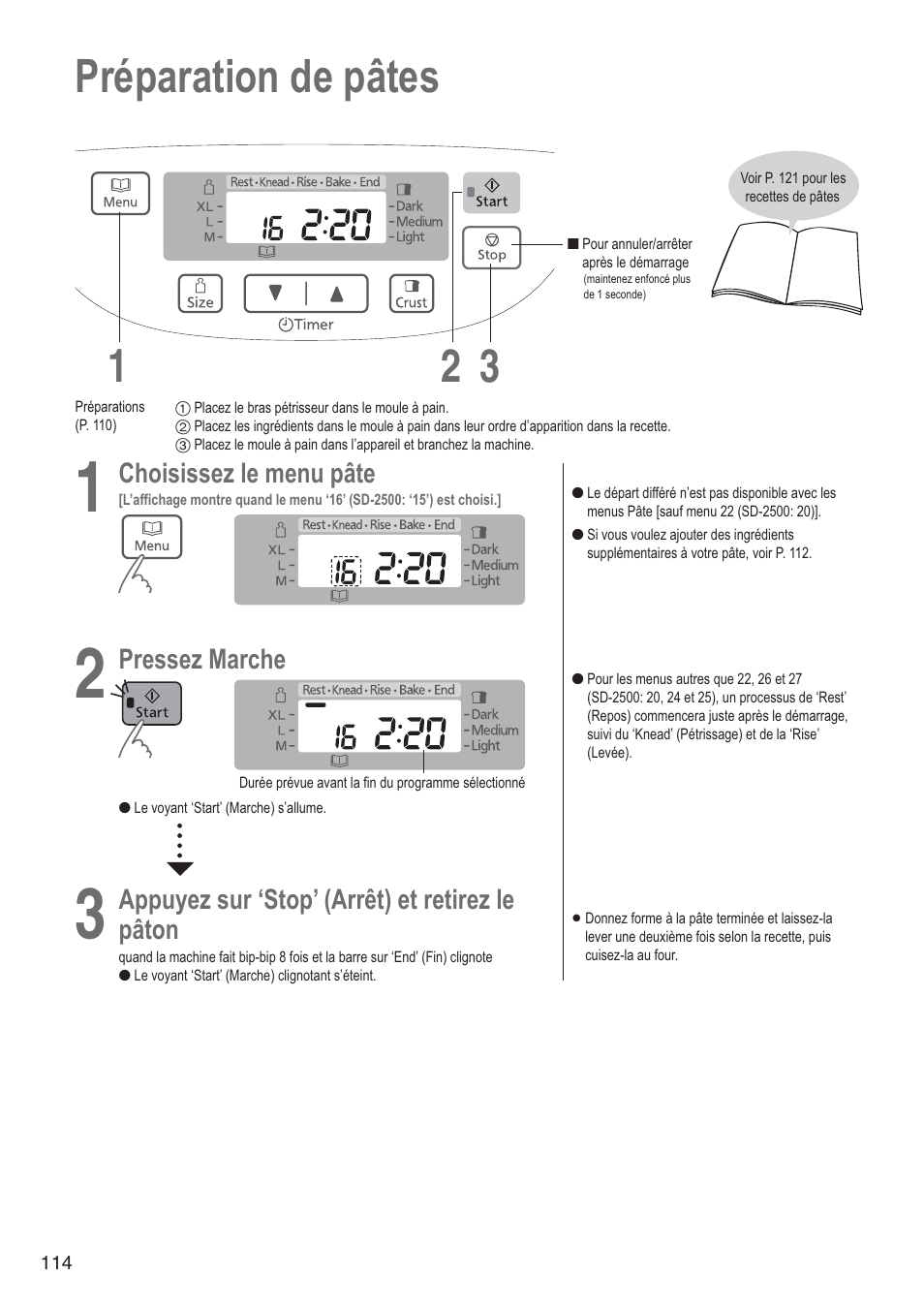 Préparation de pâtes 1 3 2 | Panasonic SD2501WXA User Manual | Page 114 / 200