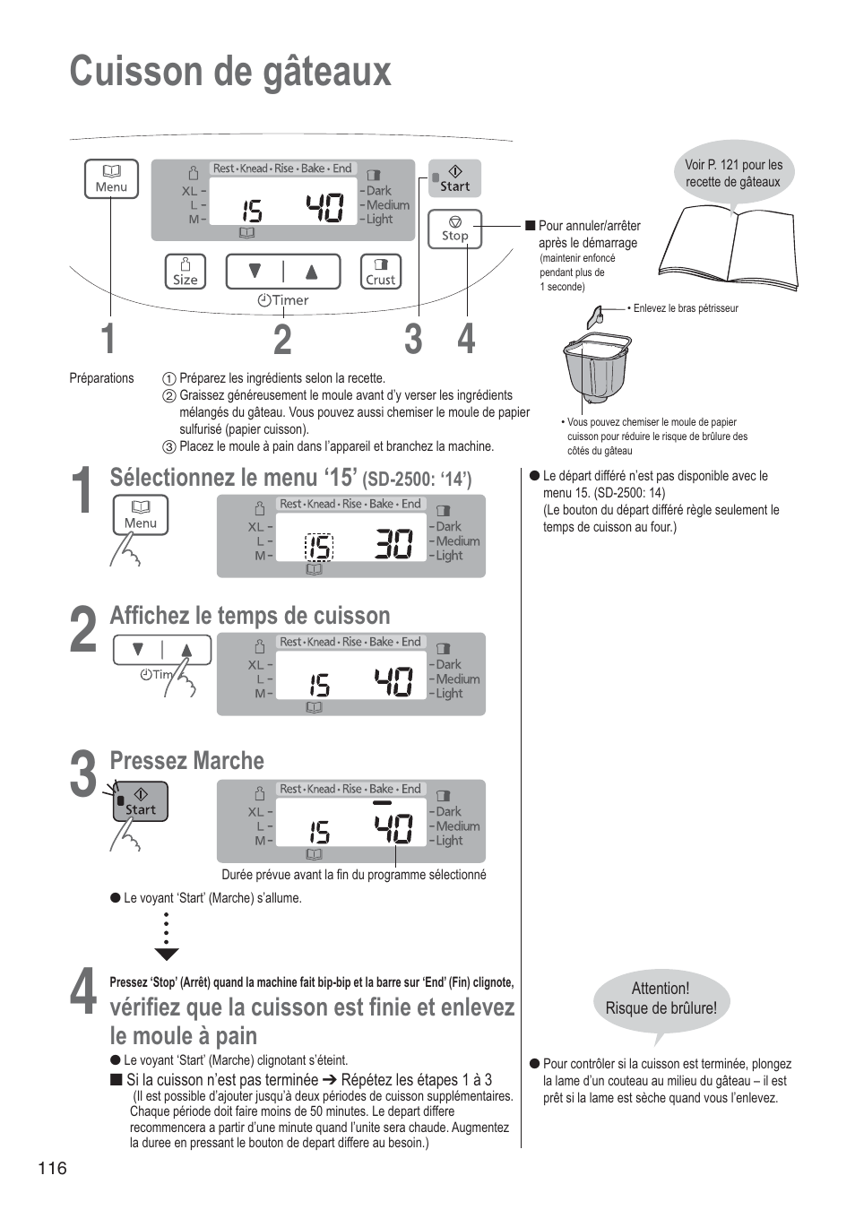 Cuisson de gâteaux 1 4 2 3 | Panasonic SD2501WXA User Manual | Page 116 / 200