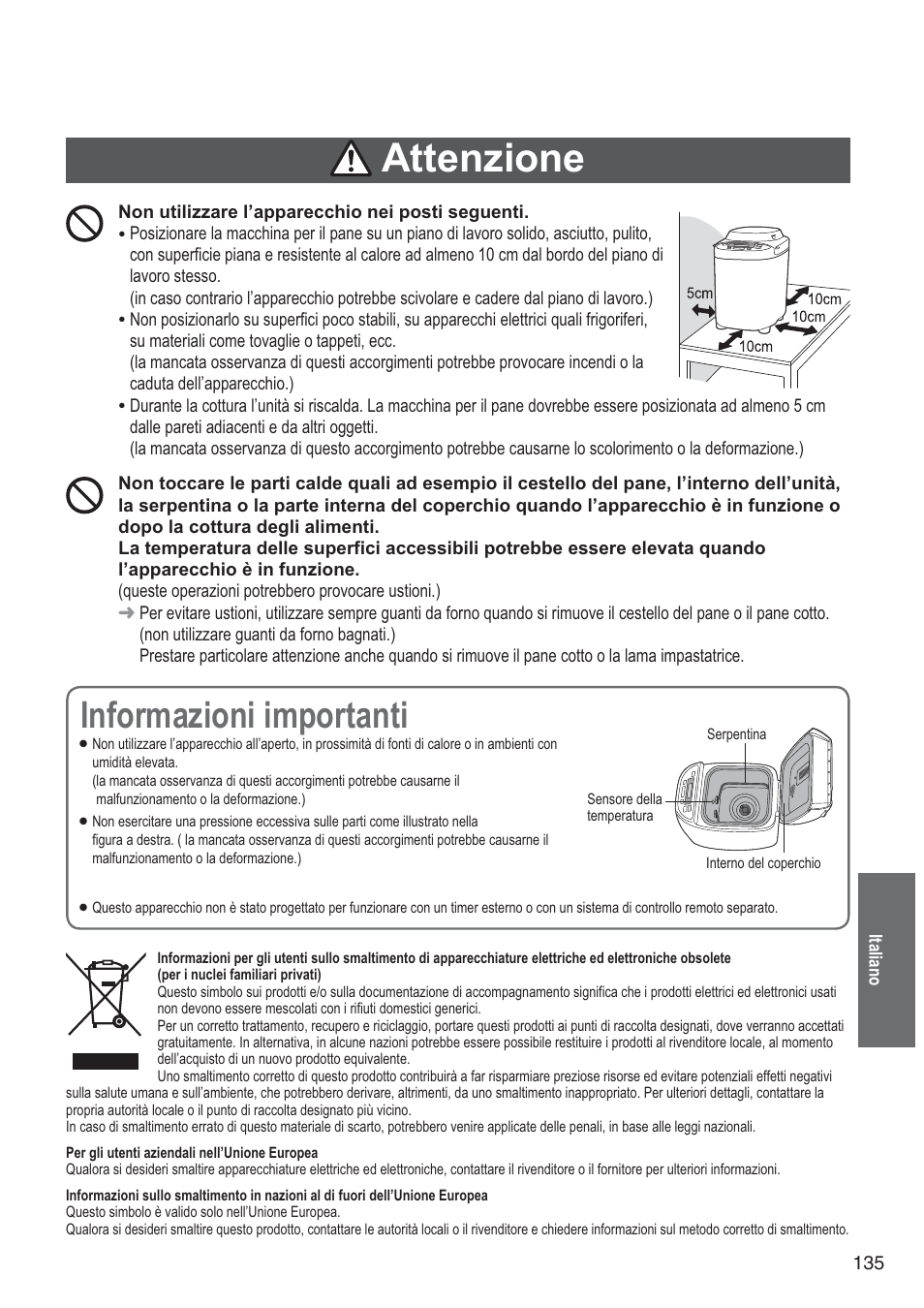 Attenzione, Informazioni importanti | Panasonic SD2501WXA User Manual | Page 135 / 200