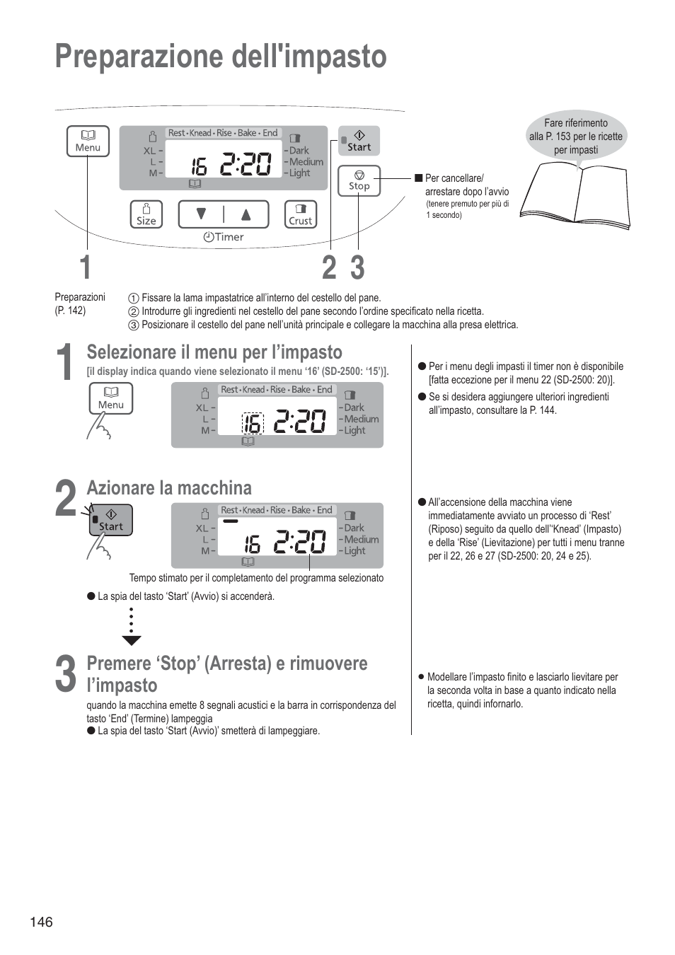 Preparazione dell'impasto 1 3 2 | Panasonic SD2501WXA User Manual | Page 146 / 200