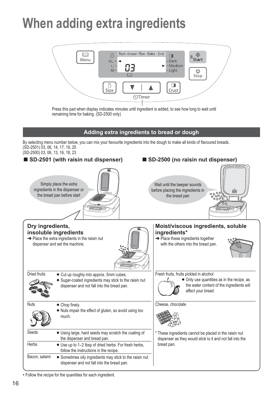 When adding extra ingredients | Panasonic SD2501WXA User Manual | Page 16 / 200