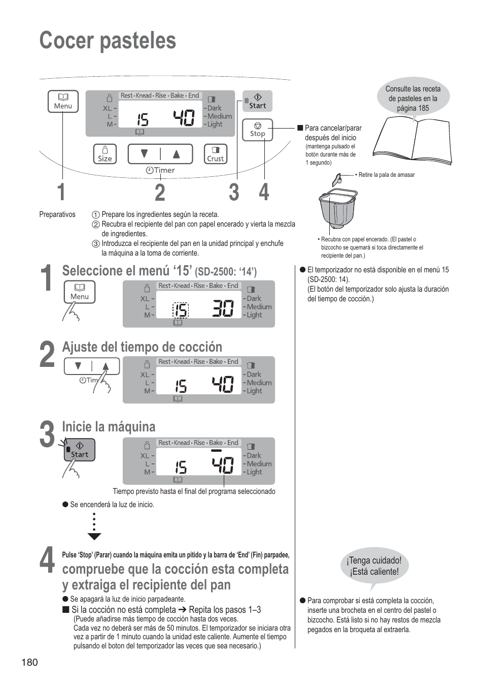 Cocer pasteles 1 4 2 3 | Panasonic SD2501WXA User Manual | Page 180 / 200