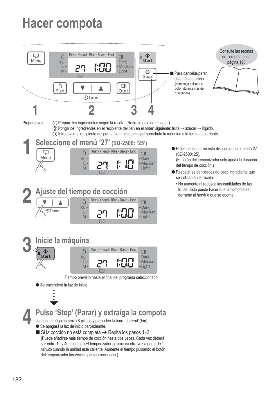 Hacer compota 1 4 2 3 | Panasonic SD2501WXA User Manual | Page 182 / 200