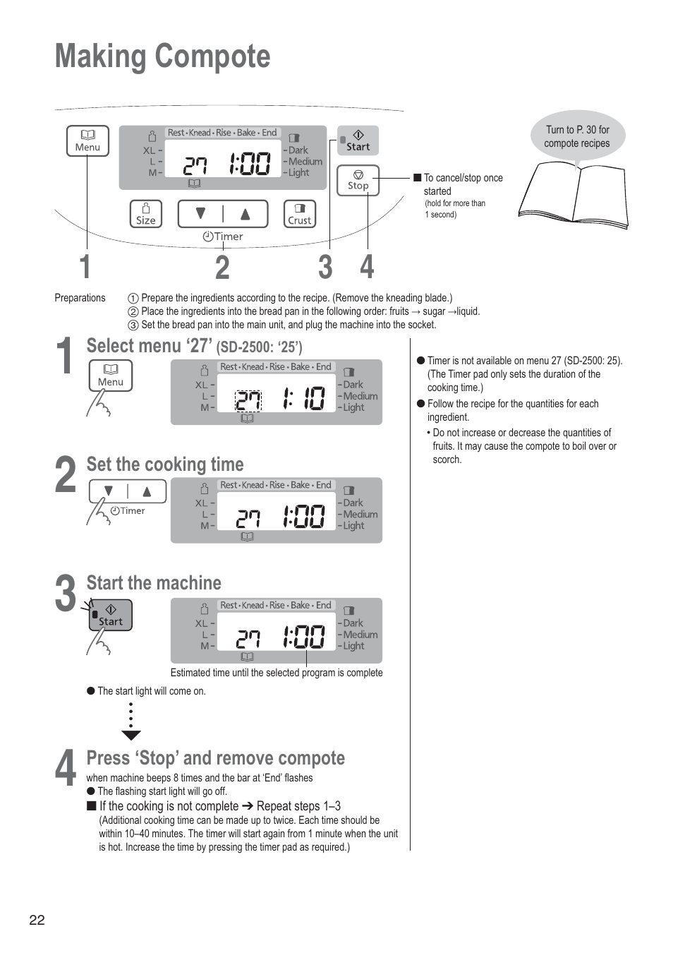 Making compote 1 4 2 3 | Panasonic SD2501WXA User Manual | Page 22 / 200