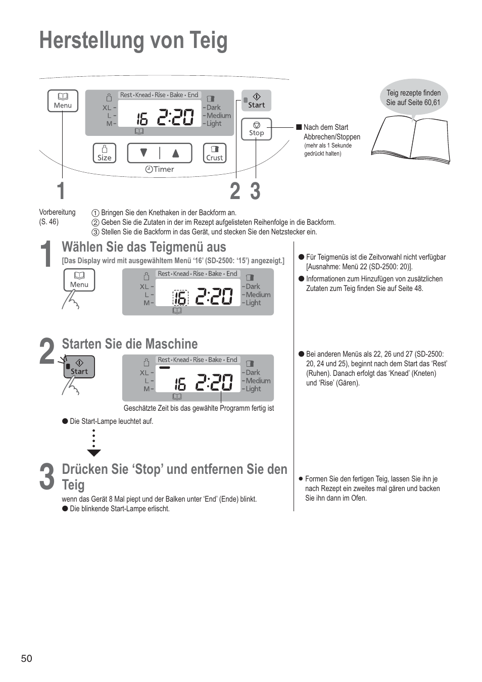 Herstellung von teig 1 3 2 | Panasonic SD2501WXA User Manual | Page 50 / 200