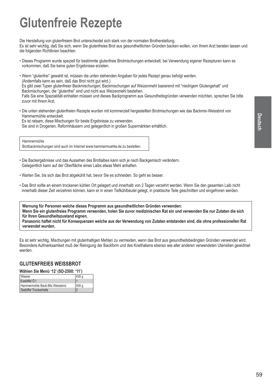 Glutenfreie rezepte | Panasonic SD2501WXA User Manual | Page 59 / 200