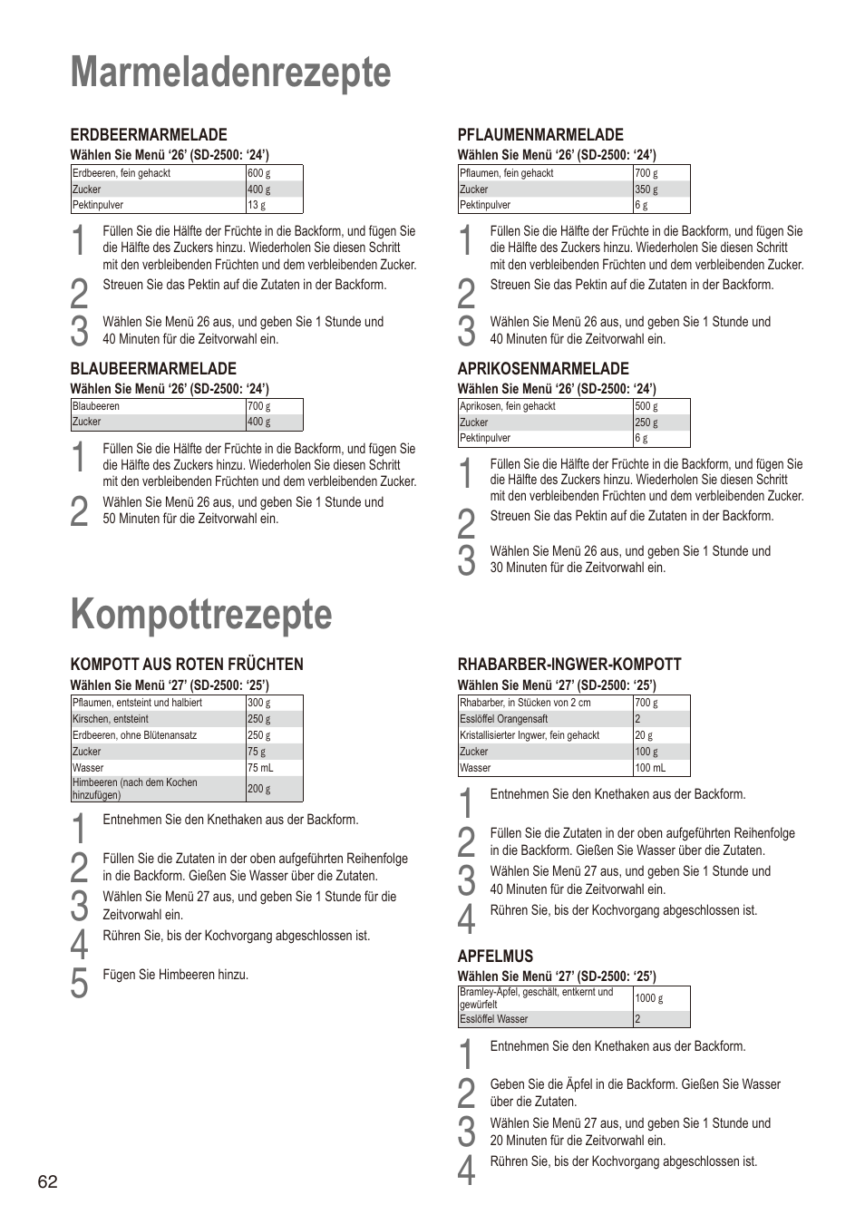 Kompottrezepte, 4marmeladenrezepte | Panasonic SD2501WXA User Manual | Page 61 / 200