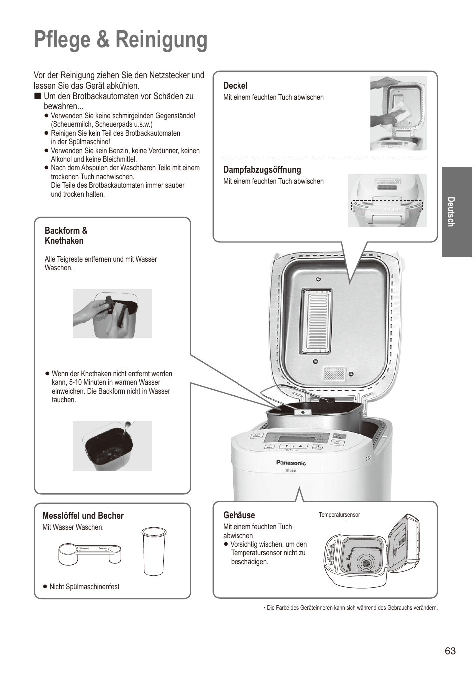 Pflege & reinigung | Panasonic SD2501WXA User Manual | Page 63 / 200