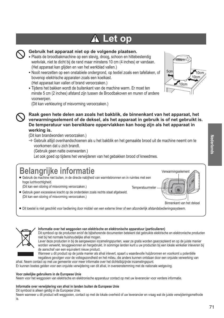 Let op, Belangrijke informatie | Panasonic SD2501WXA User Manual | Page 71 / 200