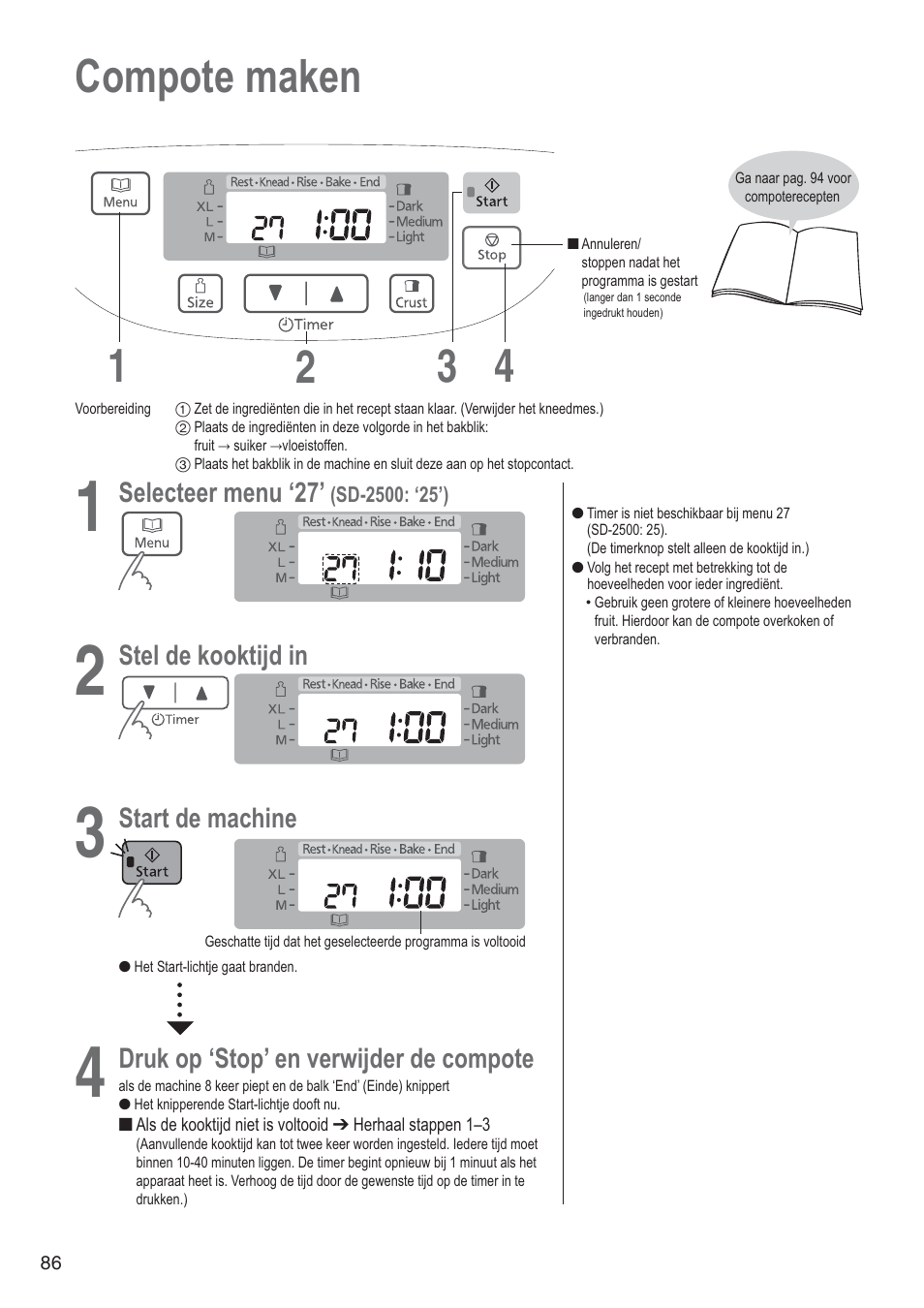 Compote maken 1 4 2 3 | Panasonic SD2501WXA User Manual | Page 86 / 200