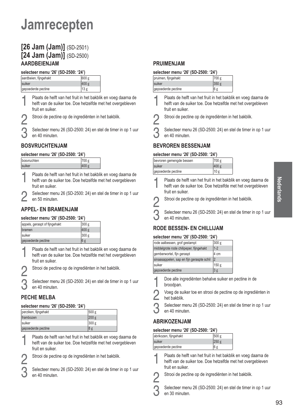 Jamrecepten, 26 jam (jam), 24 jam (jam) | Panasonic SD2501WXA User Manual | Page 93 / 200