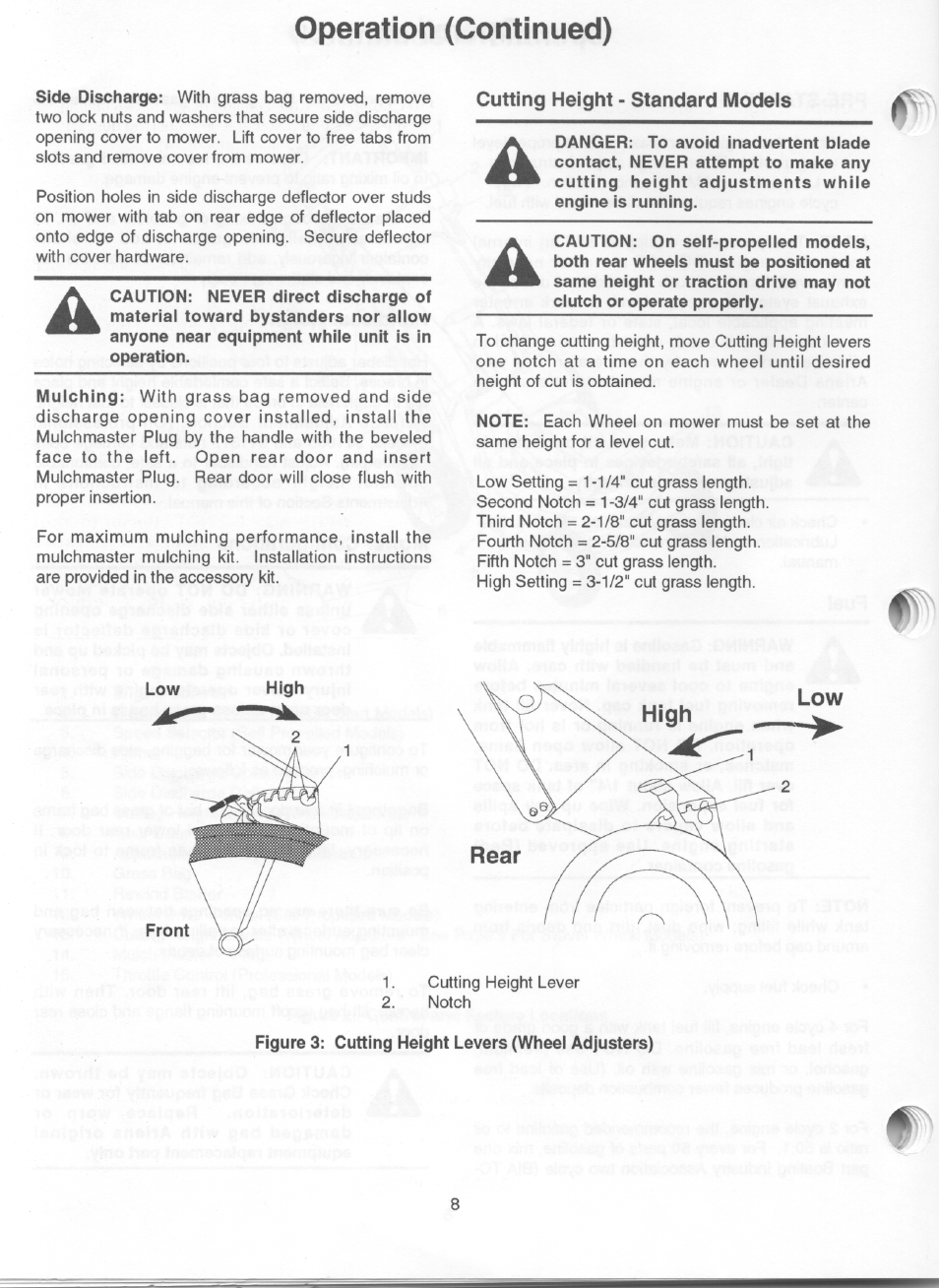 Cutting height - standard models, Operation (continued) | Ariens 911 User Manual | Page 10 / 39