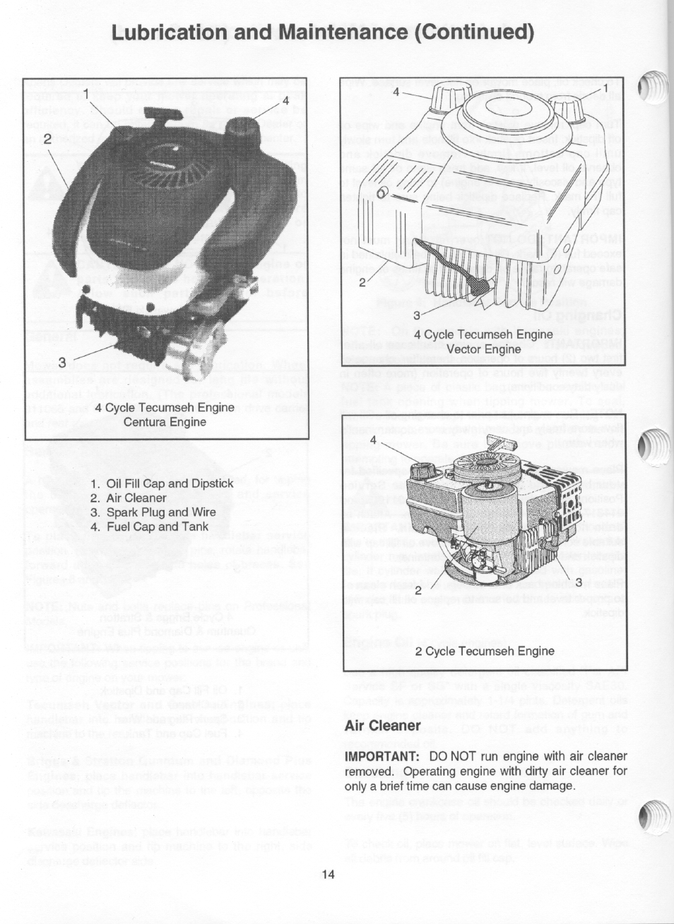 Air cleaner, Lubrication and maintenance (continued) | Ariens 911 User Manual | Page 16 / 39