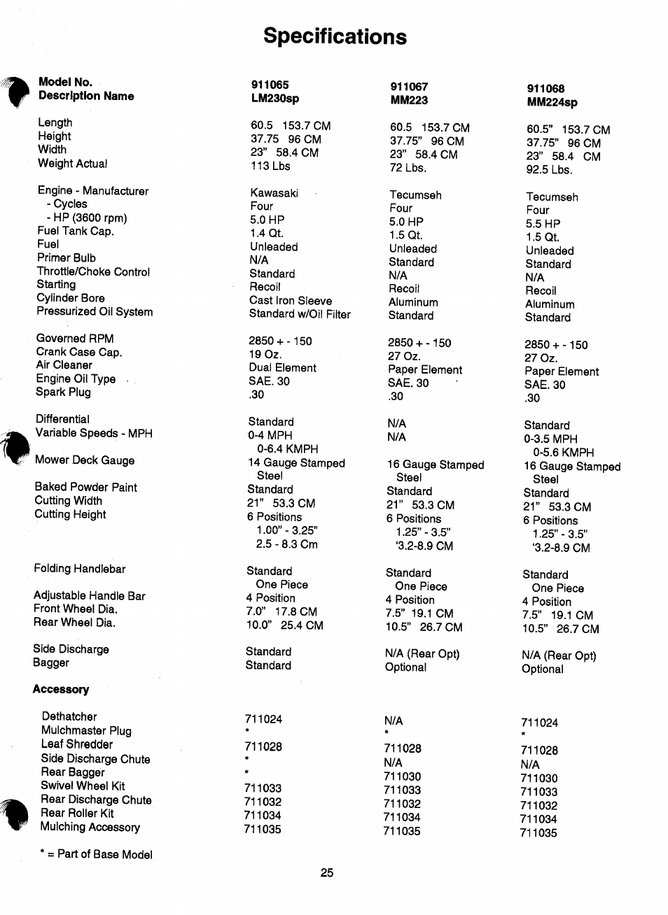 Specifications | Ariens 911 User Manual | Page 27 / 39