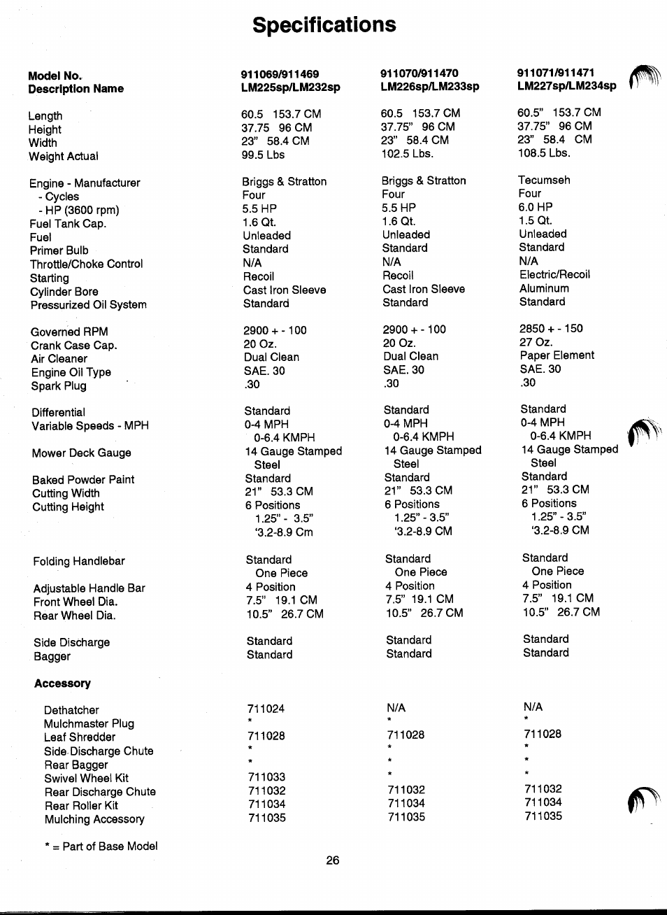 Specifications | Ariens 911 User Manual | Page 28 / 39