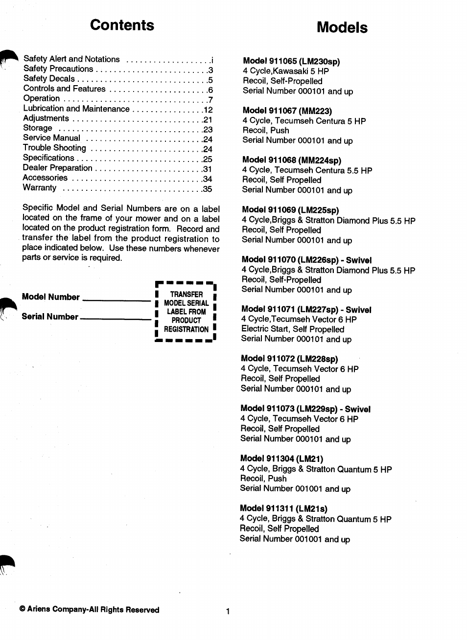 Ariens 911 User Manual | Page 3 / 39