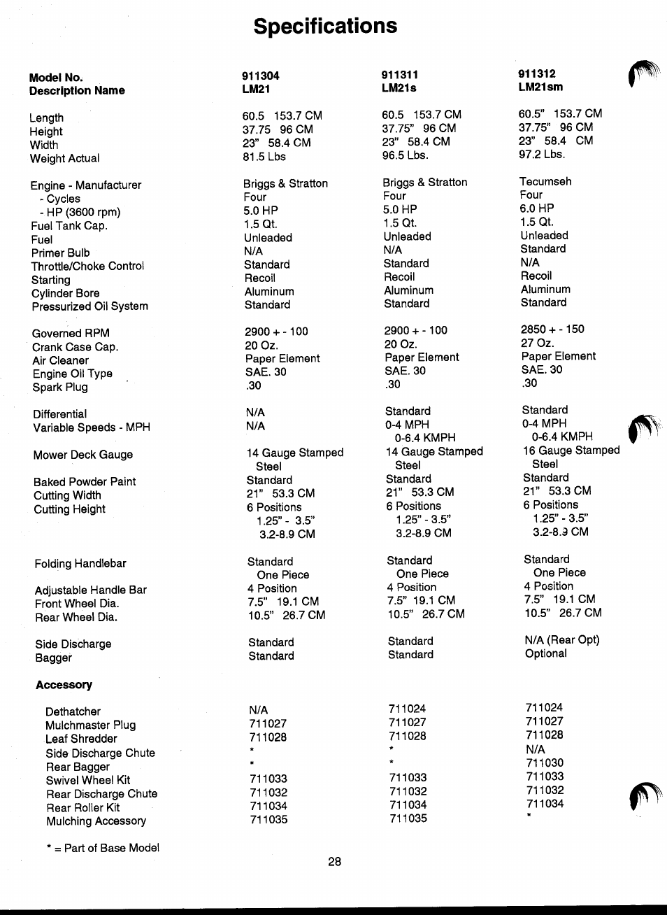 Specifications | Ariens 911 User Manual | Page 30 / 39