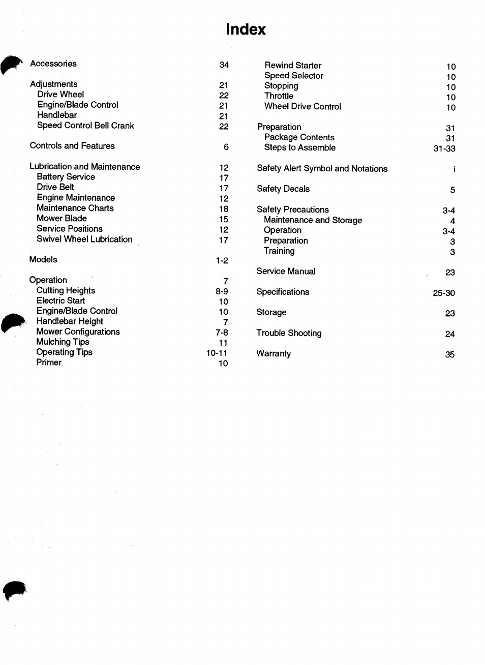 Index | Ariens 911 User Manual | Page 38 / 39