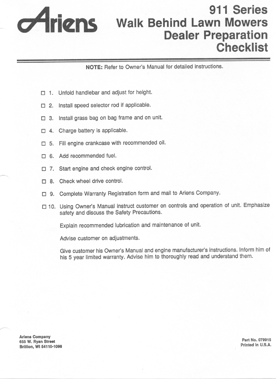 Obriens | Ariens 911 User Manual | Page 39 / 39