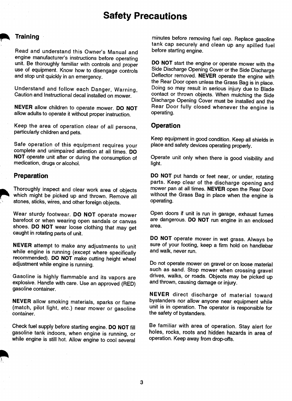 Preparation, Operation, Safety precautions | Ariens 911 User Manual | Page 5 / 39