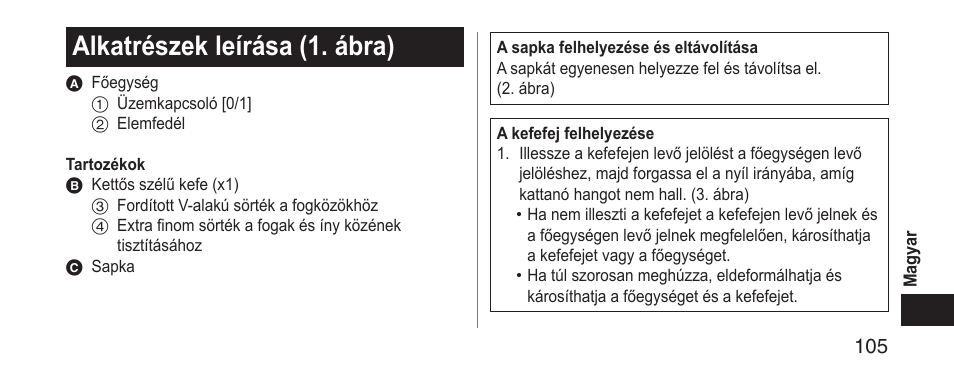 Alkatrészekleírása(1.ábra) | Panasonic EWDS11 User Manual | Page 105 / 118