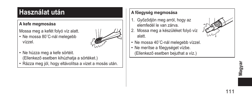 Használatután | Panasonic EWDS11 User Manual | Page 111 / 118