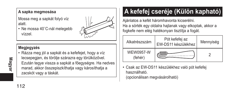 Akefefejcseréje(különkapható) | Panasonic EWDS11 User Manual | Page 112 / 118