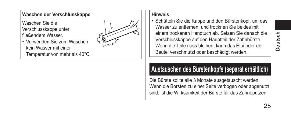 Austauschendesbürstenkopfs(separaterhältlich) | Panasonic EWDS11 User Manual | Page 25 / 118