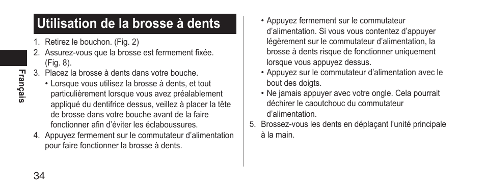 Utilisationdelabrosseàdents | Panasonic EWDS11 User Manual | Page 34 / 118