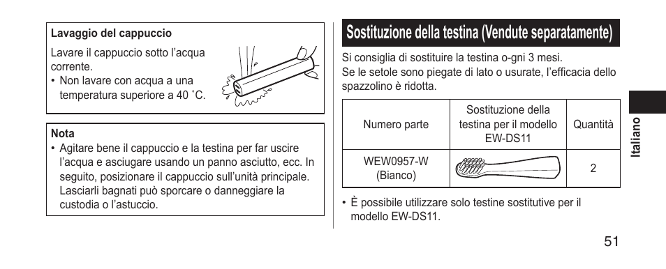 Sostituzionedellatestina(venduteseparatamente) | Panasonic EWDS11 User Manual | Page 51 / 118