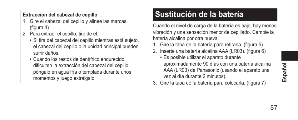 Sustitucióndelabatería | Panasonic EWDS11 User Manual | Page 57 / 118