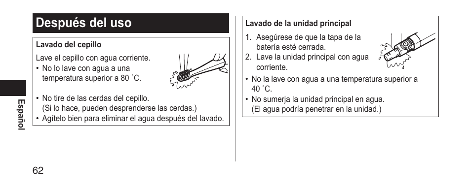 Despuésdeluso | Panasonic EWDS11 User Manual | Page 62 / 118