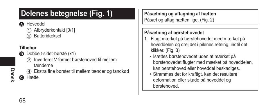 Delenesbetegnelse(fig.1) | Panasonic EWDS11 User Manual | Page 68 / 118