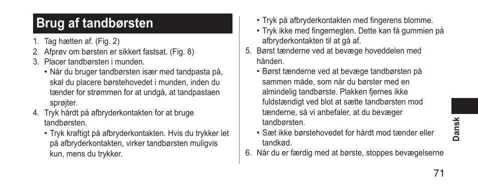 Brugaftandbørsten | Panasonic EWDS11 User Manual | Page 71 / 118