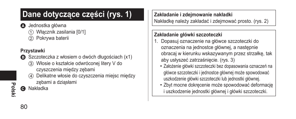 Danedotycząceczęści(rys.1) | Panasonic EWDS11 User Manual | Page 80 / 118