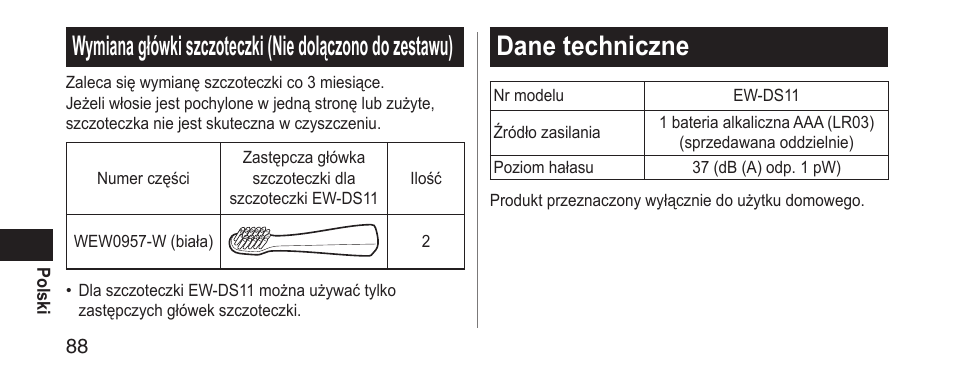 Danetechniczne | Panasonic EWDS11 User Manual | Page 88 / 118