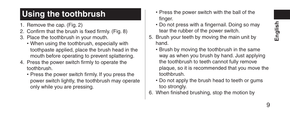 Usingthetoothbrush | Panasonic EWDS11 User Manual | Page 9 / 118