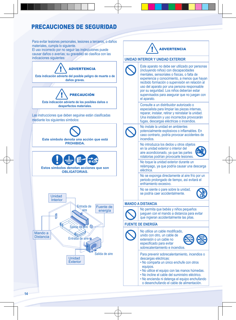 Precauciones de seguridad | Panasonic CSYE18MKX User Manual | Page 14 / 60