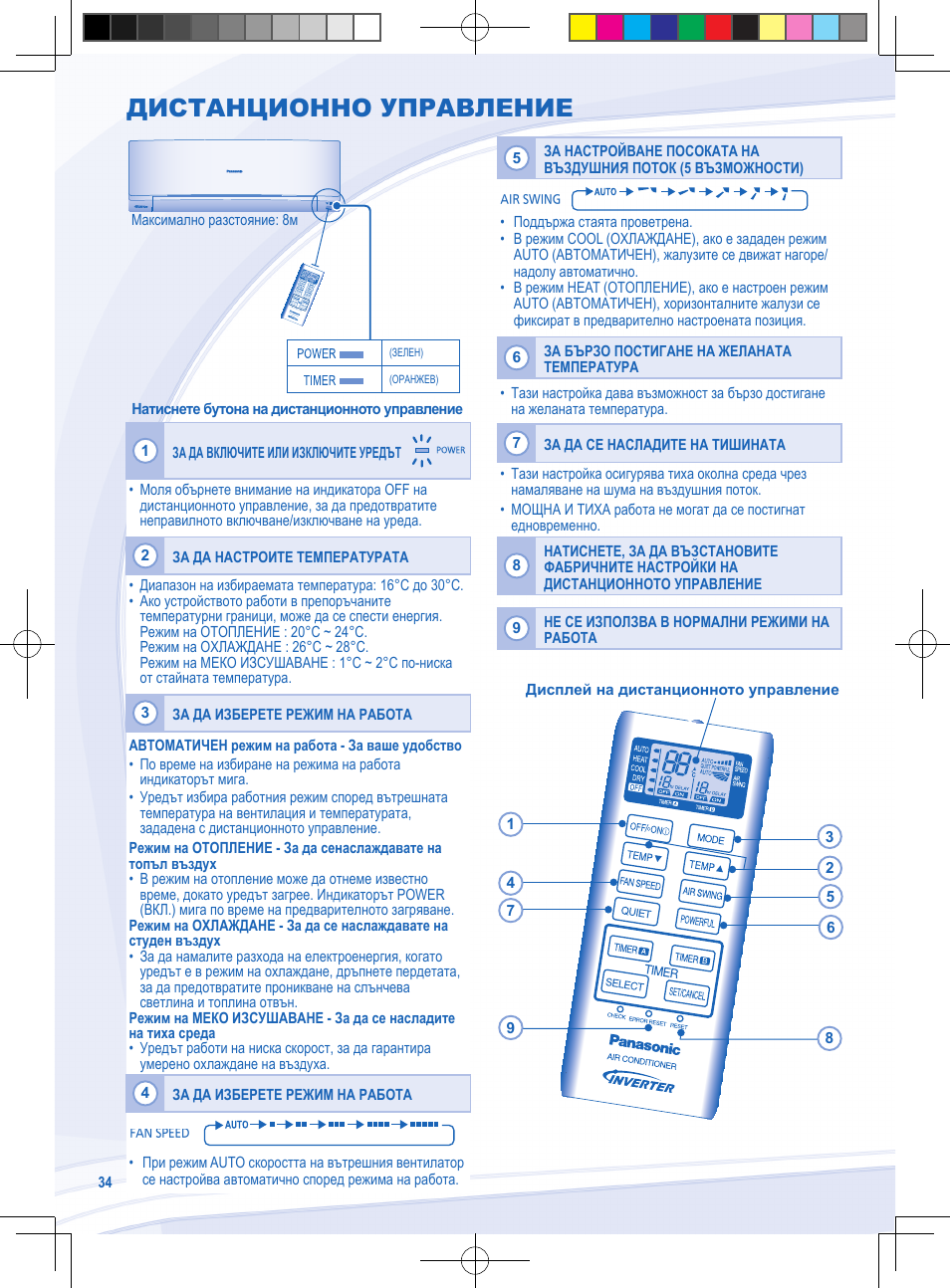 Дистанционно управление | Panasonic CSYE18MKX User Manual | Page 34 / 60