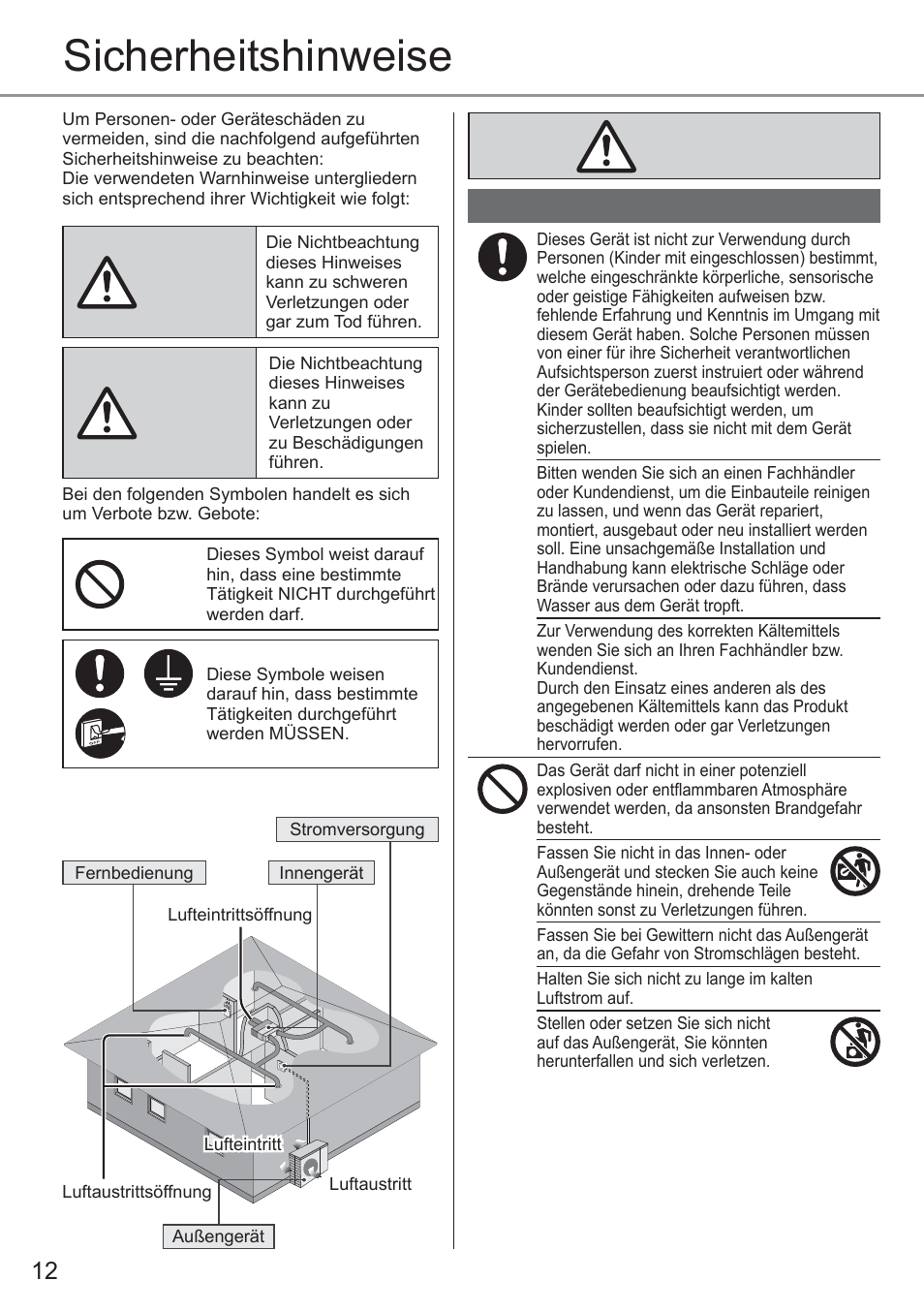 Sicherheitshinweise | Panasonic CU2E15PBE User Manual | Page 12 / 76