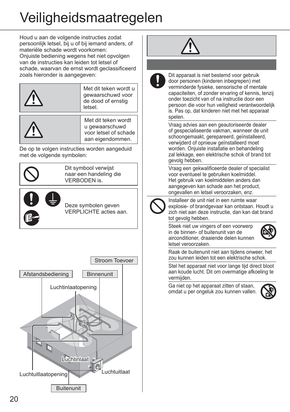 Veiligheidsmaatregelen | Panasonic CU2E15PBE User Manual | Page 20 / 76