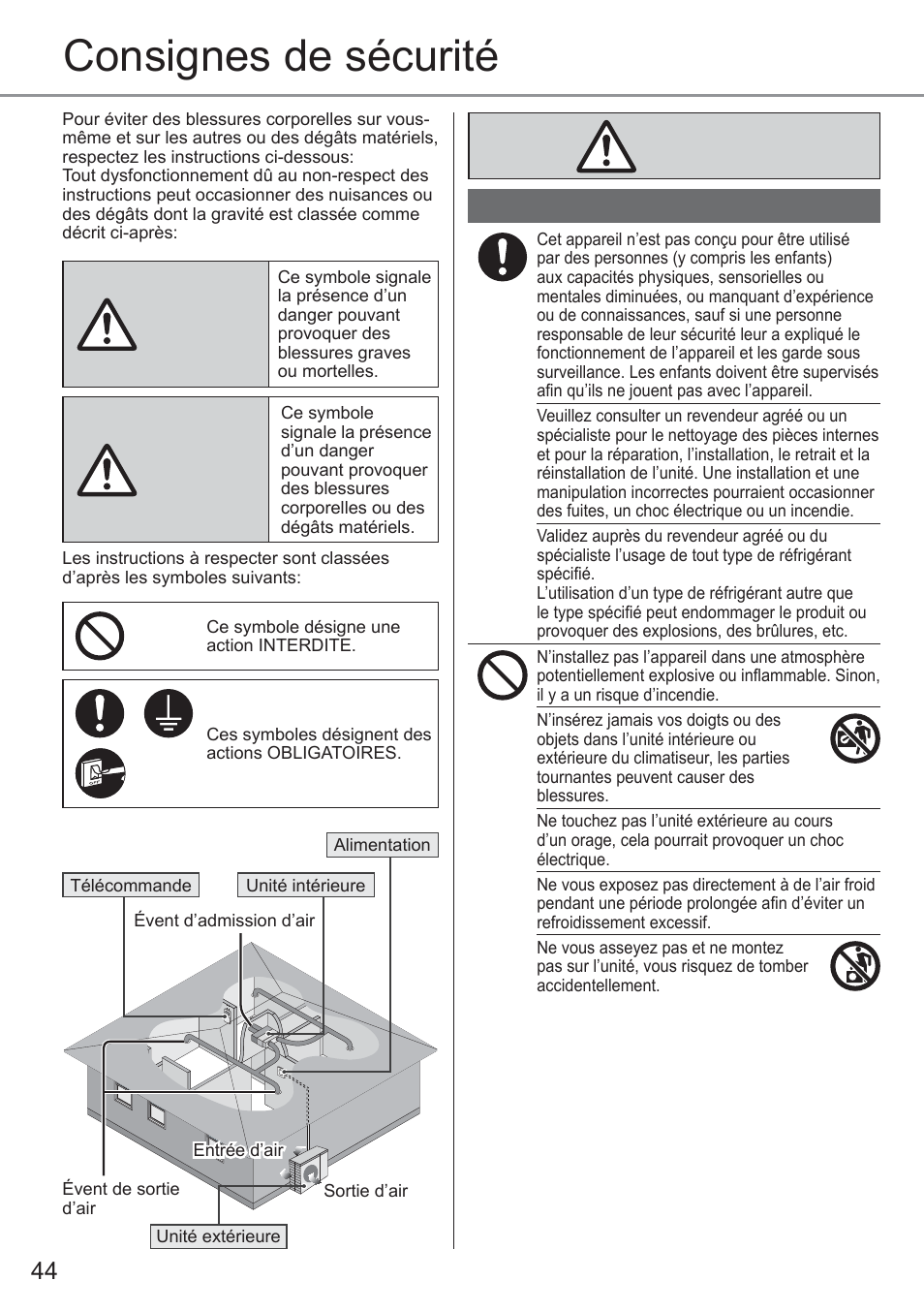 Consignes de sécurité | Panasonic CU2E15PBE User Manual | Page 44 / 76