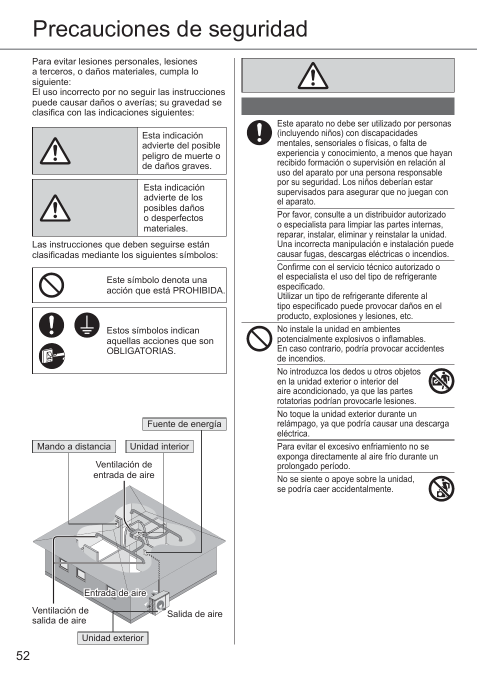 Precauciones de seguridad | Panasonic CU2E15PBE User Manual | Page 52 / 76