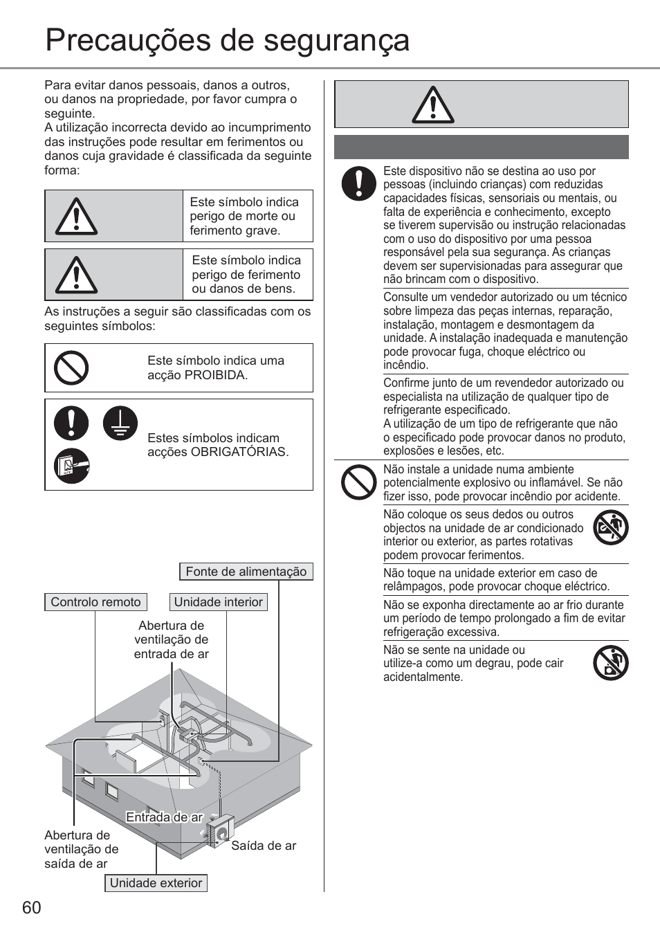 Precauções de segurança | Panasonic CU2E15PBE User Manual | Page 60 / 76