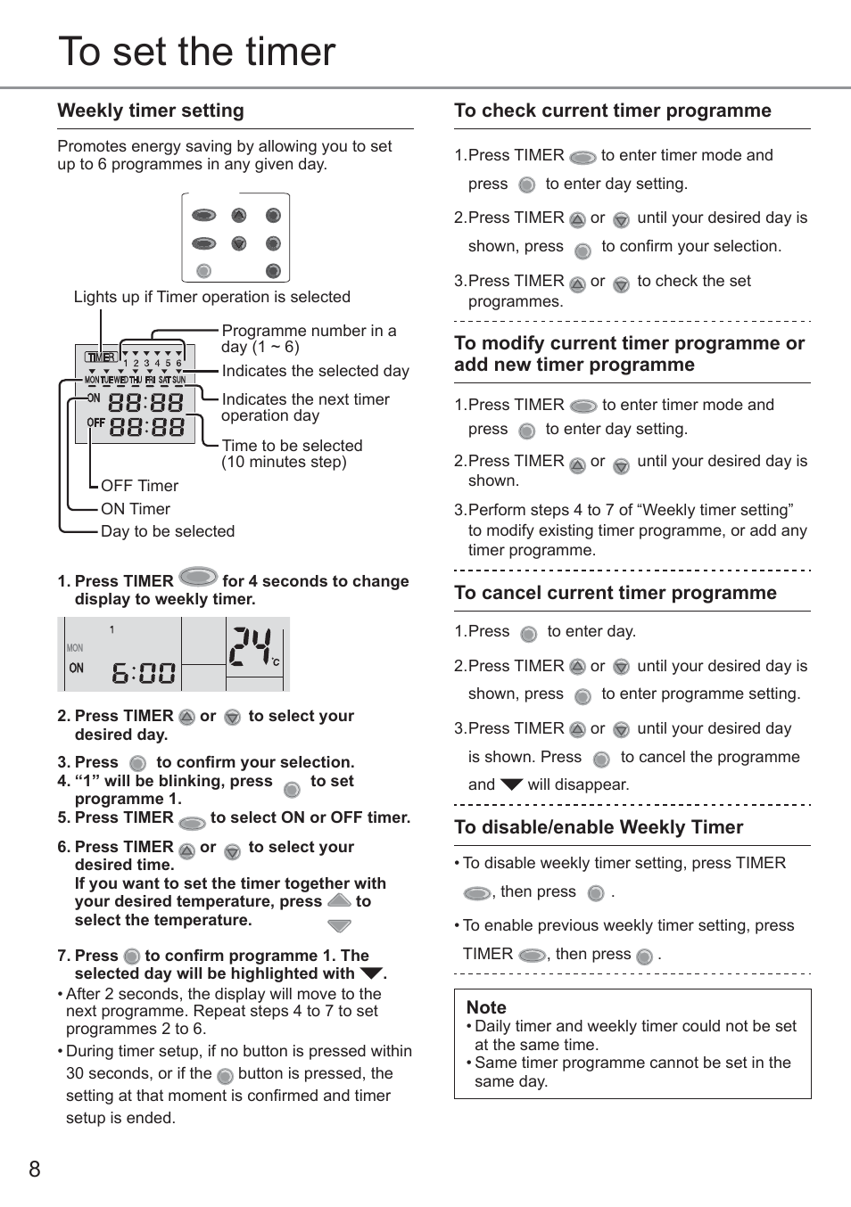 Weekly timer setting | Panasonic CU2E15PBE User Manual | Page 8 / 76