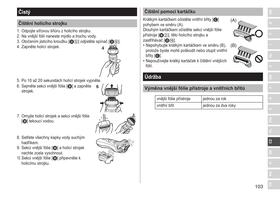 Čistý, Údržba | Panasonic ESRF31 User Manual | Page 103 / 142